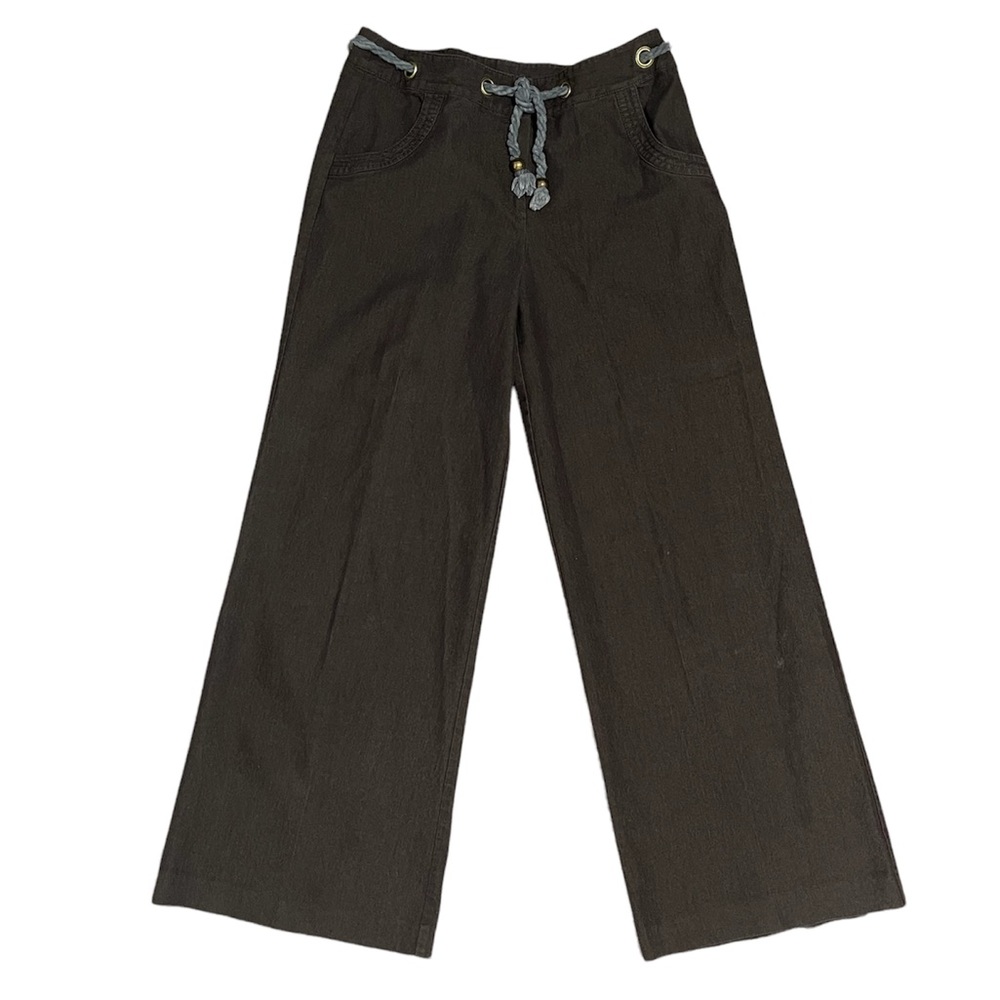 Vintage | Brown Cotton Blend High Waist Wide Leg Pants with Belt